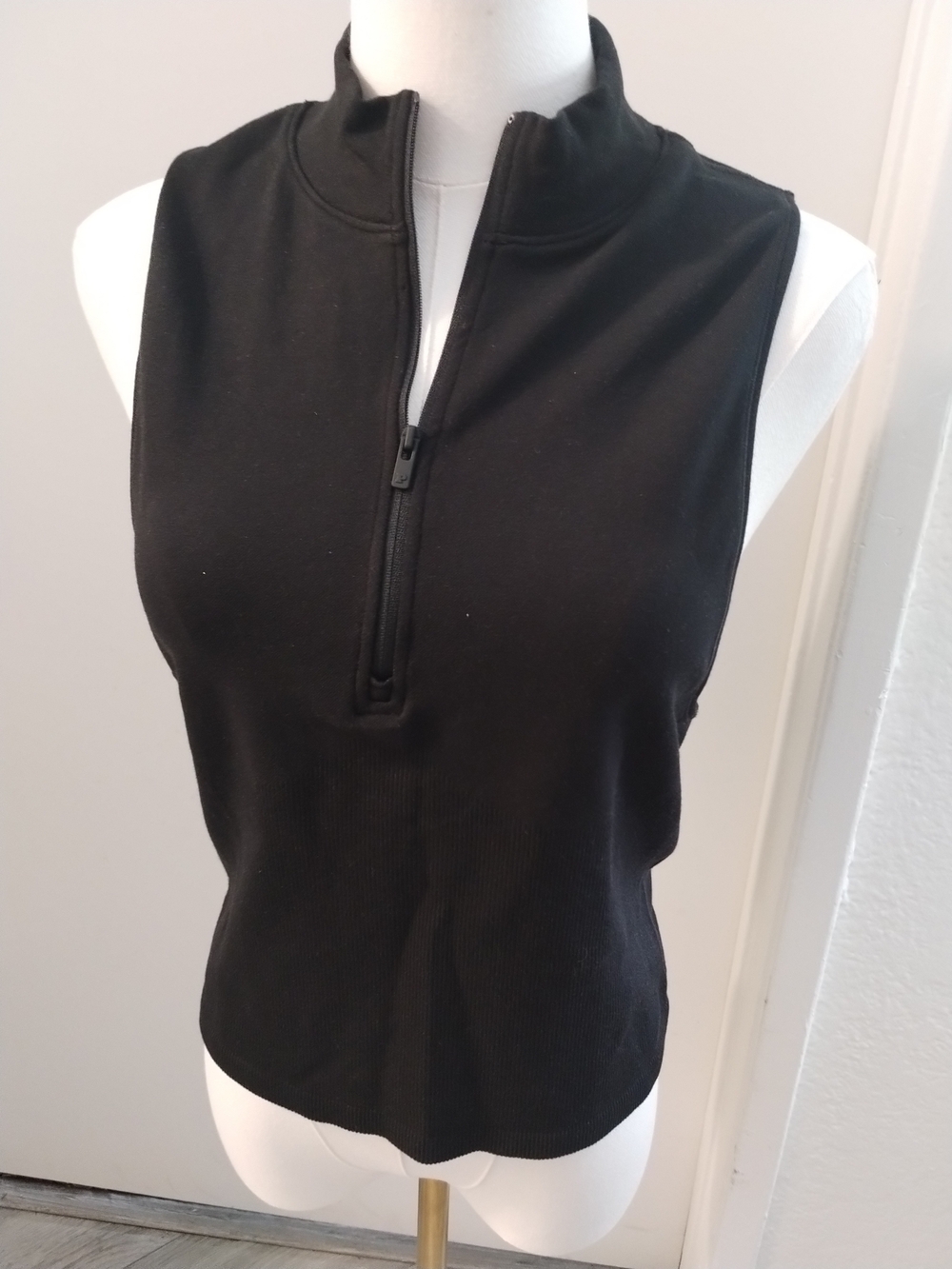 PINK Victoria's Secret Black Sleeveless Half-Zip Tank
